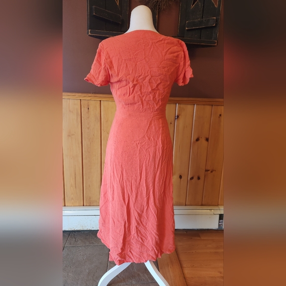 Loft V Neck Midi Shirt Dress Coral Button Down Sundress Size 0 - Picture 7 of 13